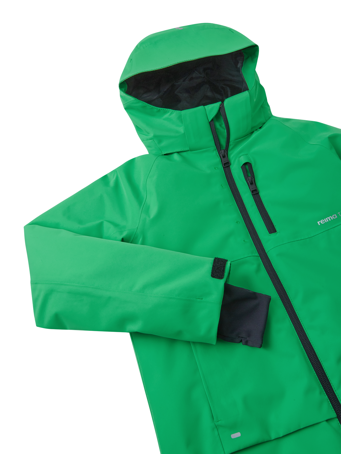 Reiman Reimatec Tieten -laskettelutakki vihreässä sävyssä lähikuvassa takin etuosa