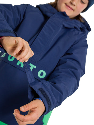 Burtonin lasten Frostner Anorakki värissä Galaxy Green lähikuvassa säädettävät hihan suut
