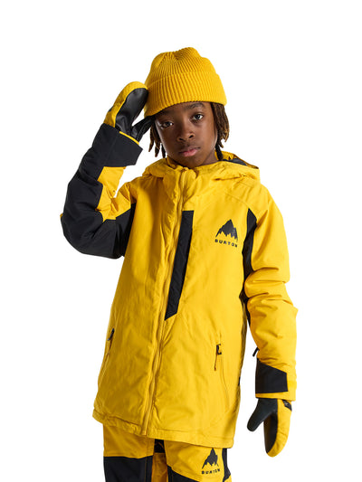 Burton lasten Hillslope laskettelu- ja lumilautailutakki värissä Goldenrod / True Black lapsen päällä lähikuvassa kuvattuna