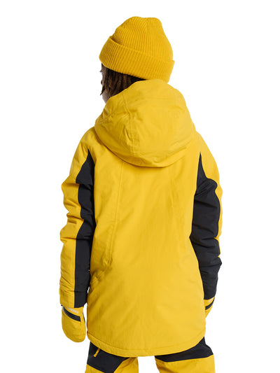 Burton lasten Hillslope laskettelu- ja lumilautailutakki värissä Goldenrod / True Black lapsen päällä lähikuvassa takaa kuvattuna