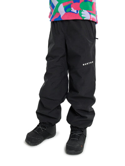 Burtonin mustat lasten Melter Plus 2 L -lumilautailuhousut lapsen päällä edestä kuvattuna lähikuvassa