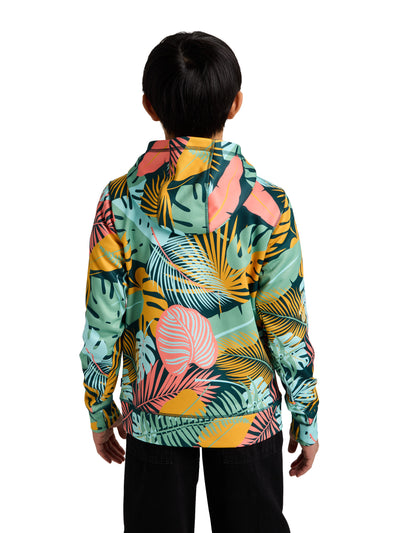 Burtonin lasten Oak-huppari Oversized Tropical kuosissa pojan päällä takaa kuvattuna