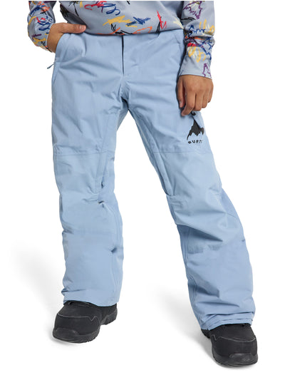 Burtonin lasten Skylar Pants -lumilautailuhousut värissä Dusty Blue lähikuvassa housut edestä 