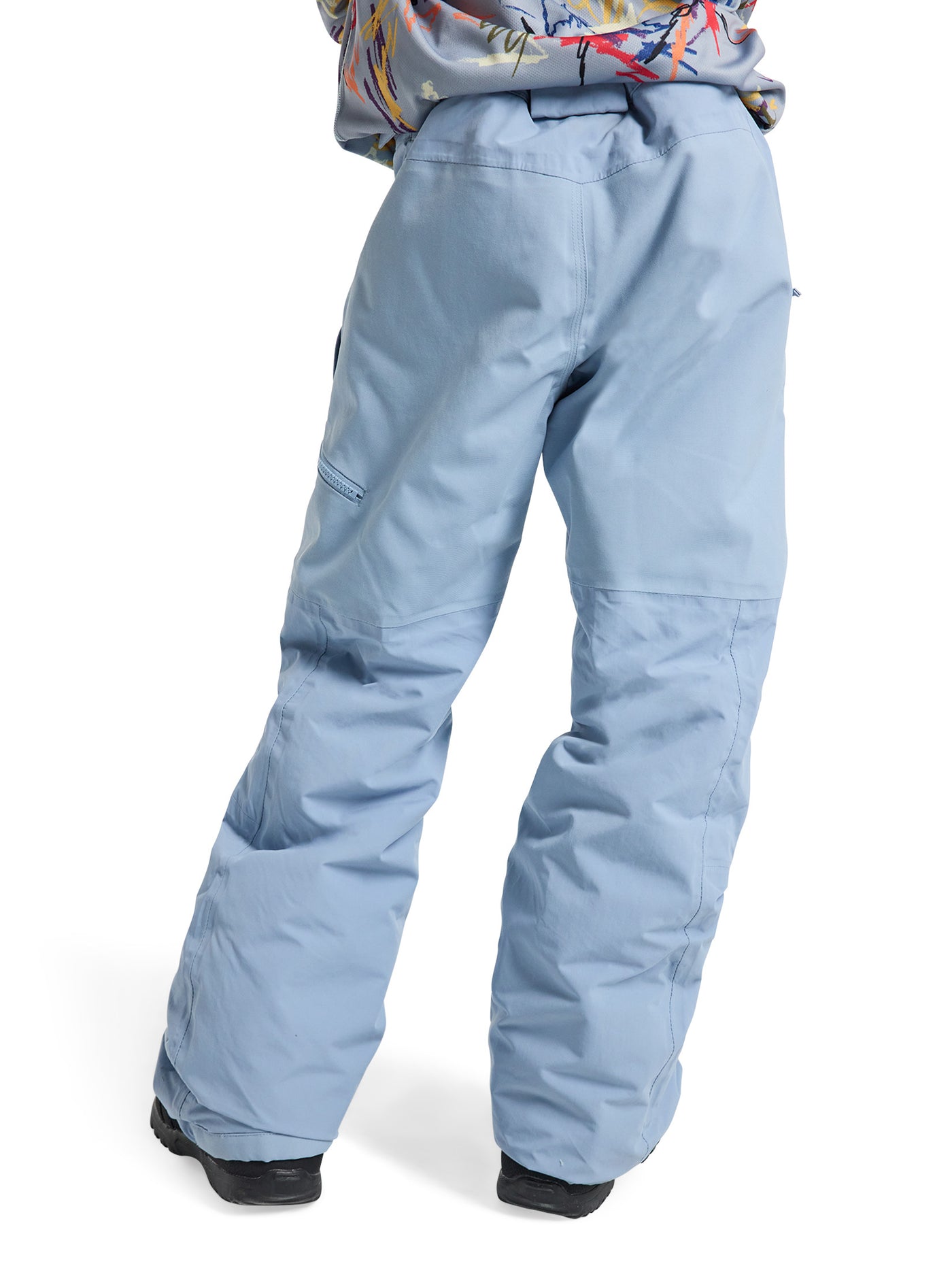 Burtonin lasten Skylar Pants -lumilautailuhousut värissä Dusty Blue lähikuvassa housut takaapäin. 