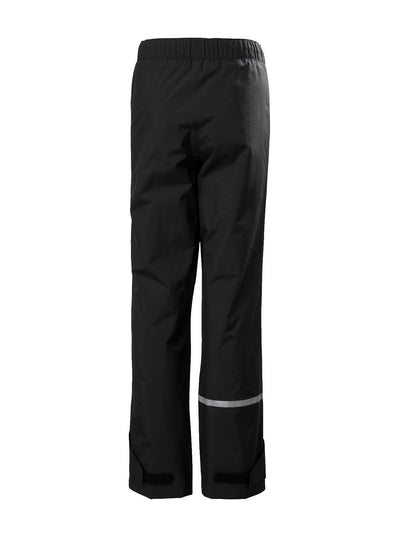 Helly Hansenin Jr Shelter HT Pants, lasten ja nuorten mustat kuorihousut takaa kuvattuna
