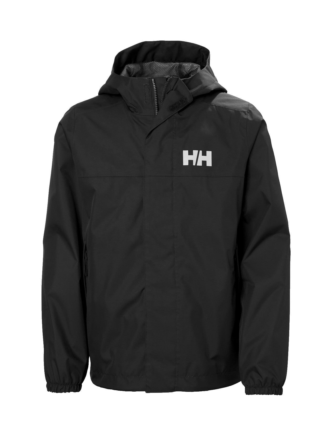 Helly Hansenin lasten ja nuorten Vancouver -kuoritakki mustassa värissä edestä kuvattuna.