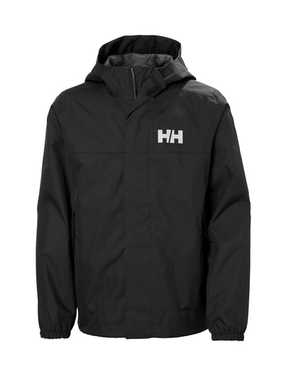 Helly Hansenin lasten ja nuorten Vancouver -kuoritakki mustassa värissä edestä kuvattuna.