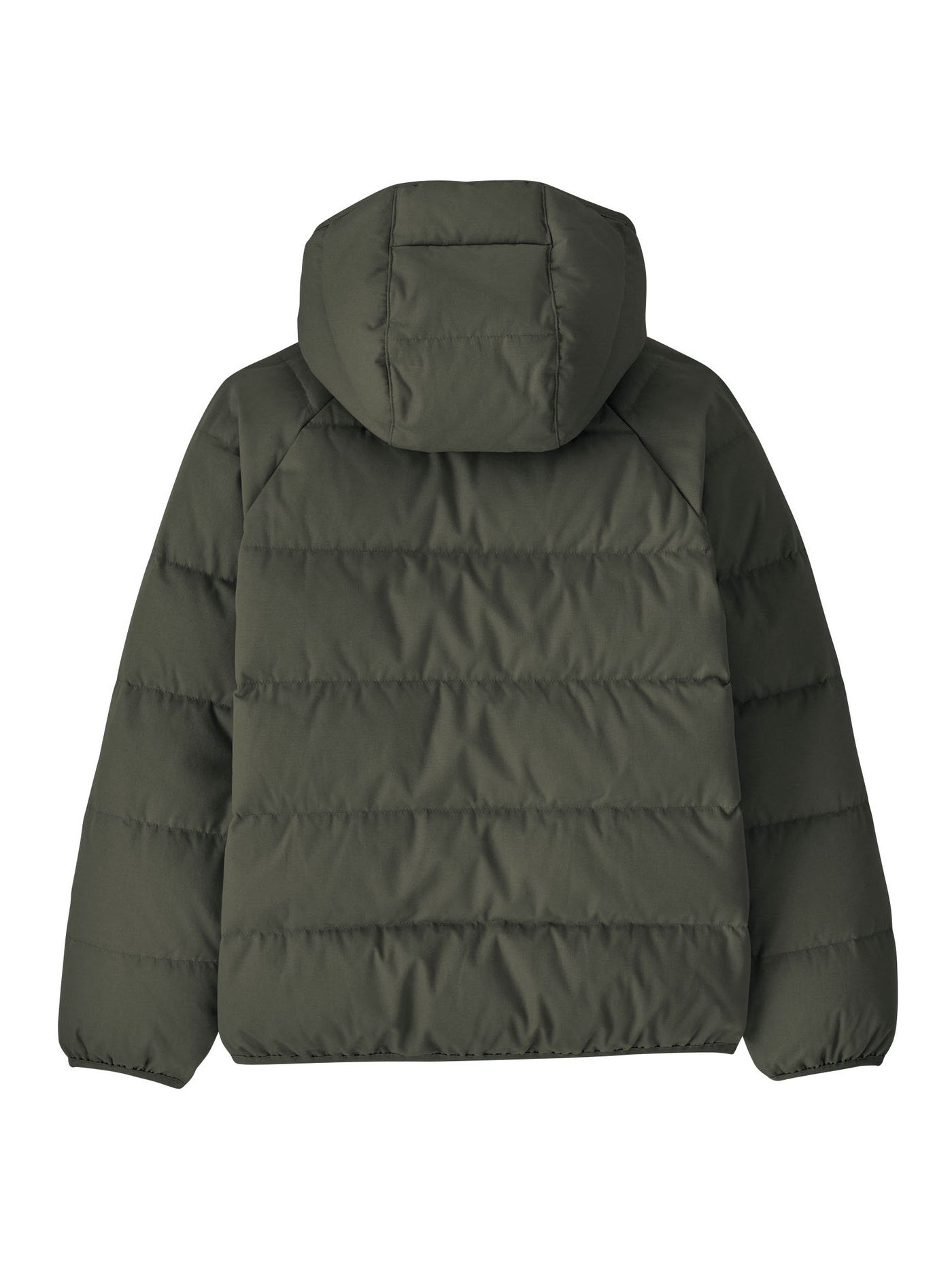 Patagonian lasten Cotton Down Jacket -untuvatakki Basin Green -sävyssä edestä kuvattuna