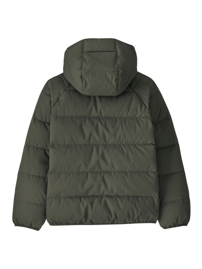 Patagonian lasten Cotton Down Jacket -untuvatakki Basin Green -sävyssä edestä kuvattuna