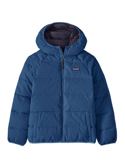 Patagonian lasten Cotton Down Jacket -untuvatakki Clement Blue -sävyssä edestä kuvattuna