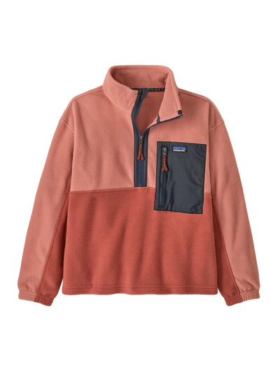 Patagonian lasten Microdini 1/2 Zip Fleecepusero Potters Red -sävyssä edestä kuvattuna