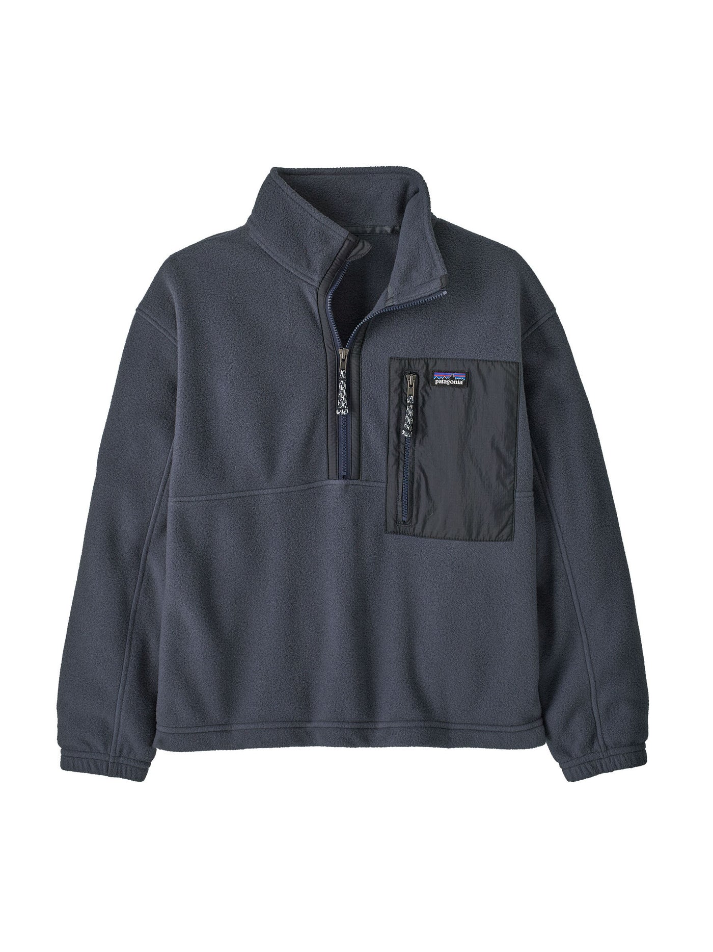 Patagonian lasten Microdini 1/2 Zip Fleecepusero Smolder Blue -sävyssä edestä kuvattuna