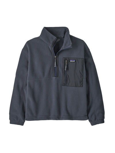 Patagonian lasten Microdini 1/2 Zip Fleecepusero Smolder Blue -sävyssä edestä kuvattuna