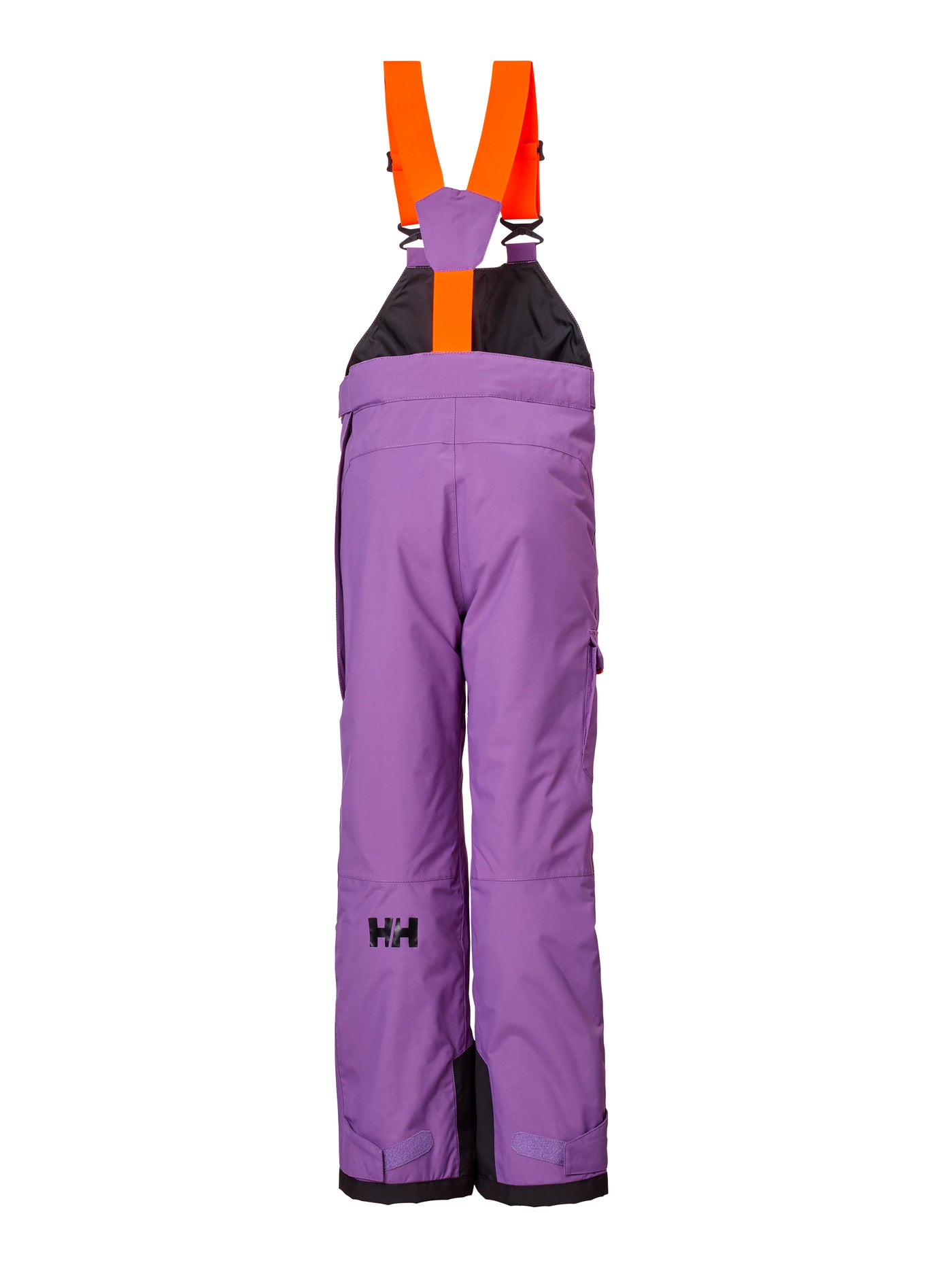 Helly Hansenin lasten ja nuorten korkeavyötäröiset BIB Pants -lasketteluhousut värissä Crushed Grape takaa kuvattuna