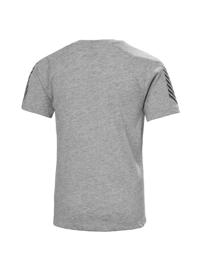 Helly Hansenin Loen teknillinen t-paita harmaassa sävyssä, jossa on merinovillaa seassa. Kuva otettu takaa.