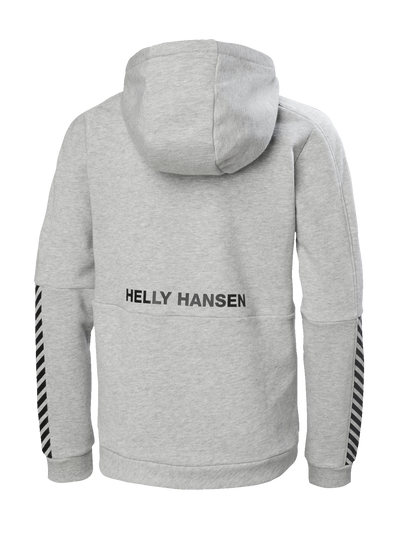 Helly Hansen Junior Active Hoodie harmaa huppari värissä Grey Melange takaa kuvattuna