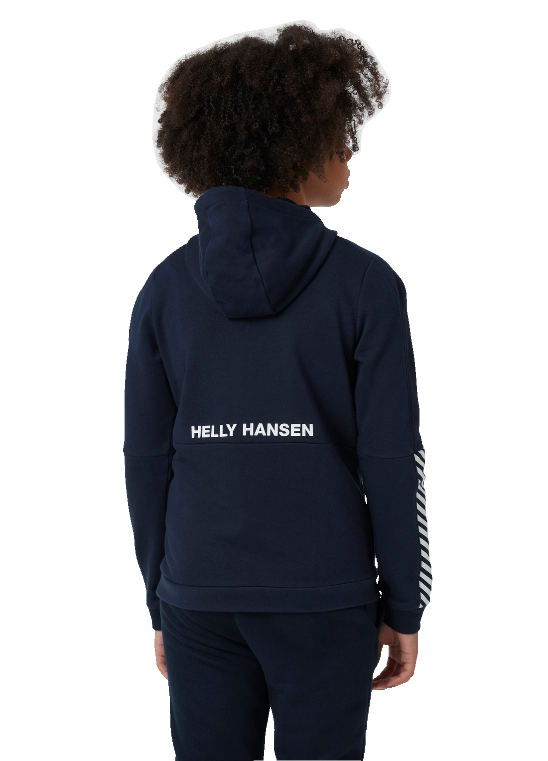 Helly Hansen Junior Active Hoodie tummansininen huppari värissä Navy takaa kuvattuna pojan päällä