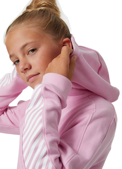 Helly Hansen Junior Active Hoodie vaaleanpunainen huppari värissä Pink Sorbet tytön päällä lähikuva