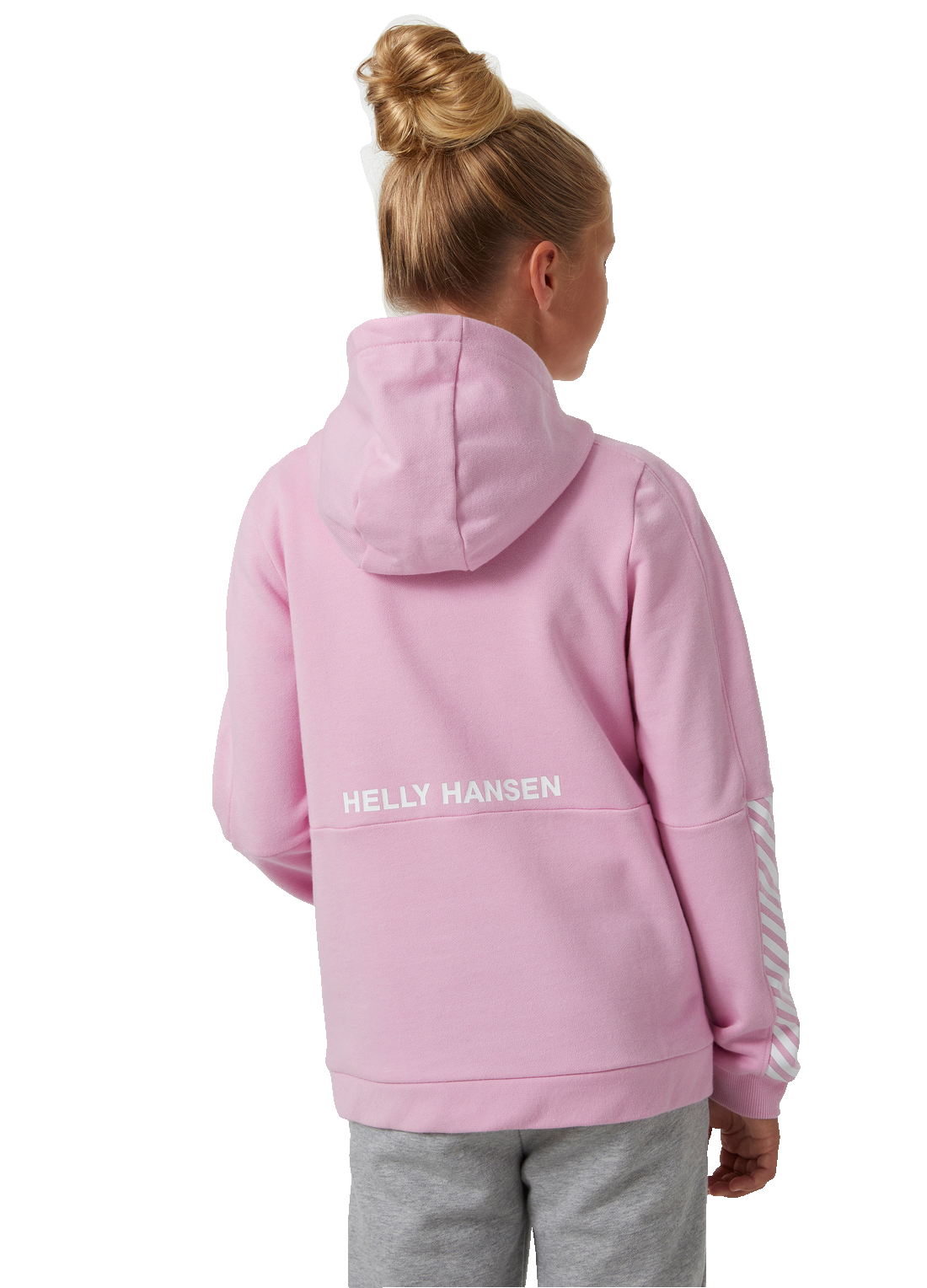 Helly Hansen Junior Active Hoodie vaaleanpunainen huppari värissä Pink Sorbet takaa kuvattuna tytön päällä