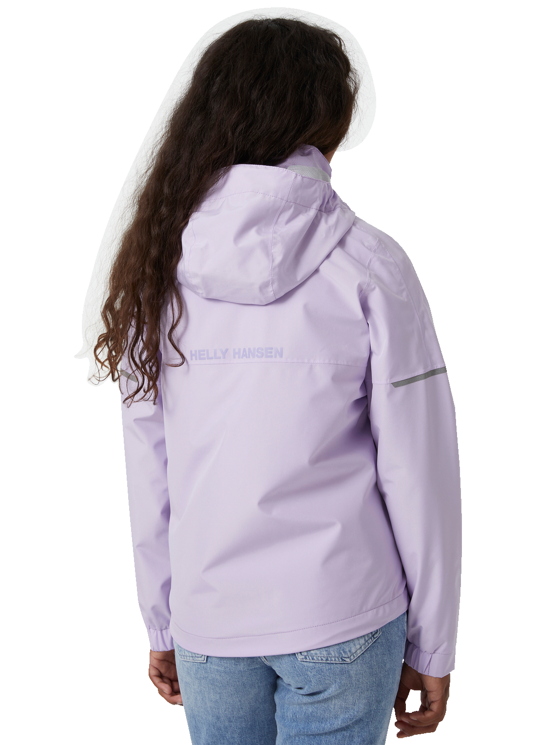 Helly Hansen Junior Active 2.0 takki värissä Lilatec tytön päällä takaa kuvattuna