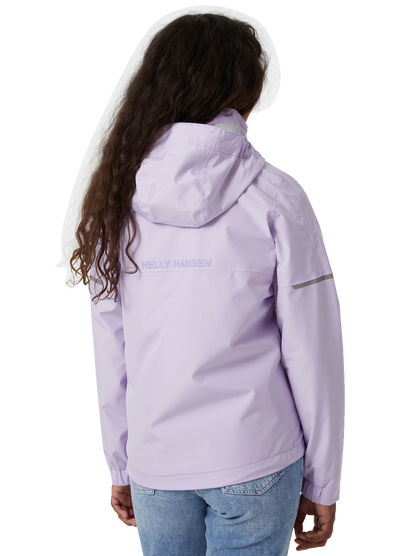 Helly Hansen Junior Active 2.0 takki värissä Lilatec tytön päällä takaa kuvattuna