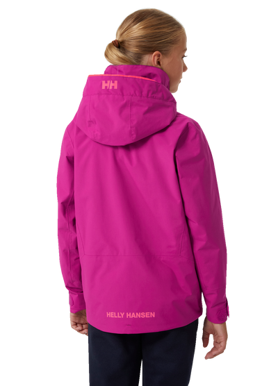 Helly Hansen Junior Border takki värissä Magenta tytön päällä takaa kuvattuna