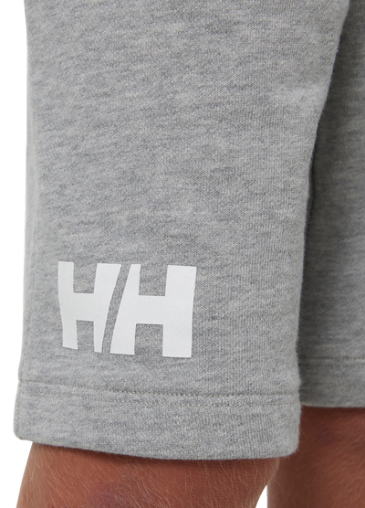 Helly Hansen Junior Logo shortsit värissä Grey Melange lähikuva lahkeen HH-logosta