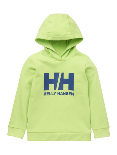 Helly Hansenin lasten kirkkaan vihreä logo huppari edestä kuvattuna