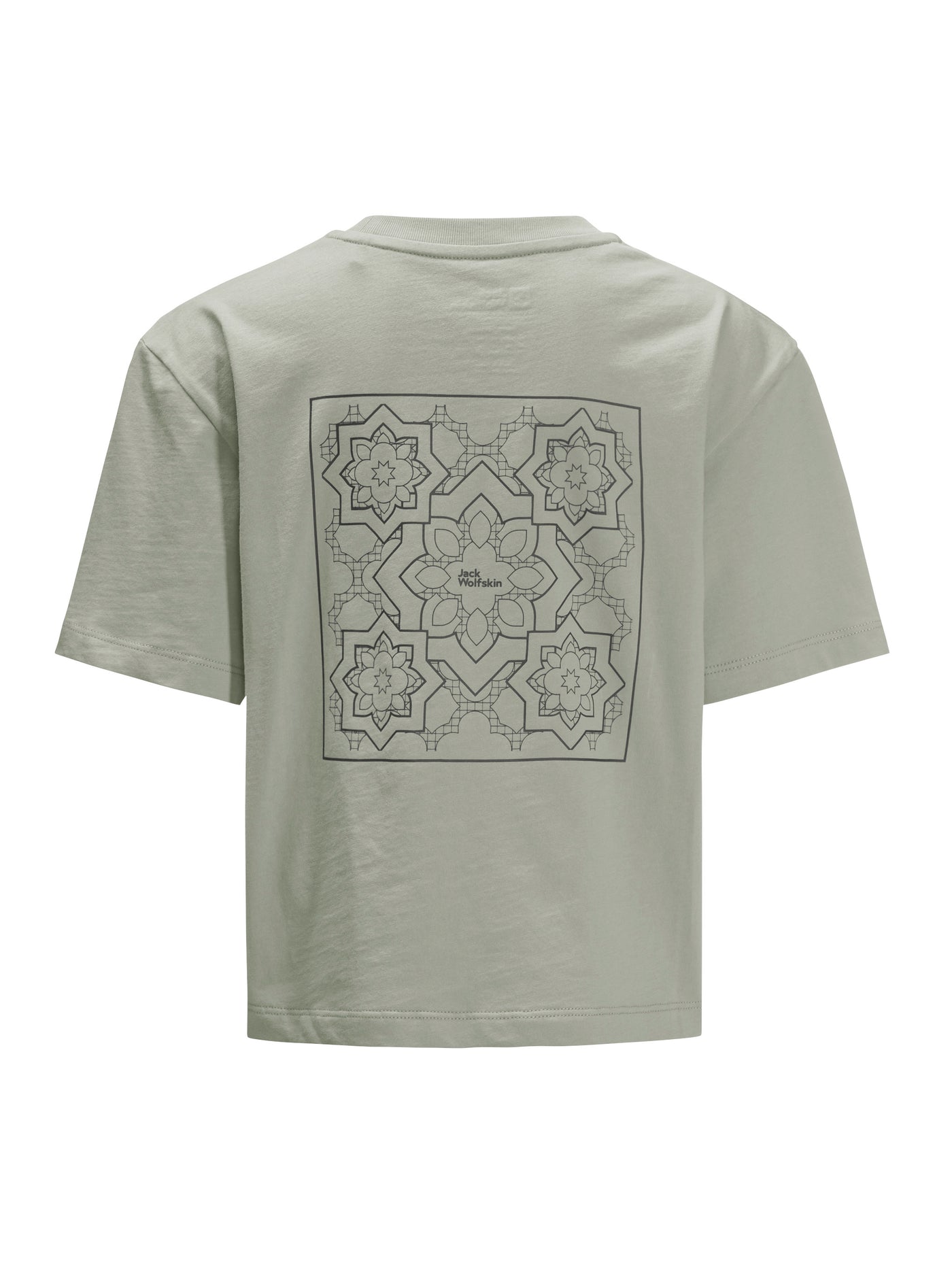 Jack Wolfskinin Teen Mosaic lyhyen mallinen nuorten tyttöjen t-paita Mint leaf -sävyssä takaa kuvattuna