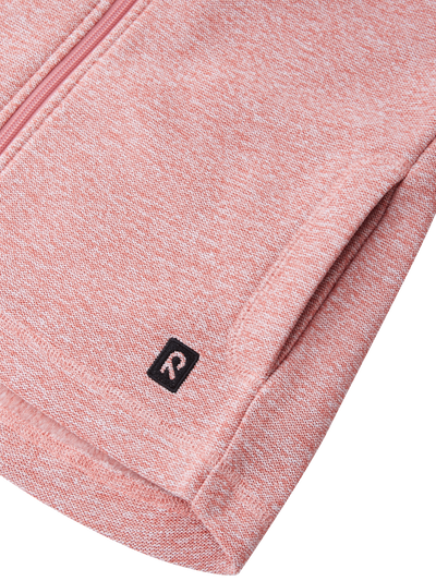Reima Haave hupullinen neulehuppari värissä Rose Blush taskun ja helman yksityiskohta