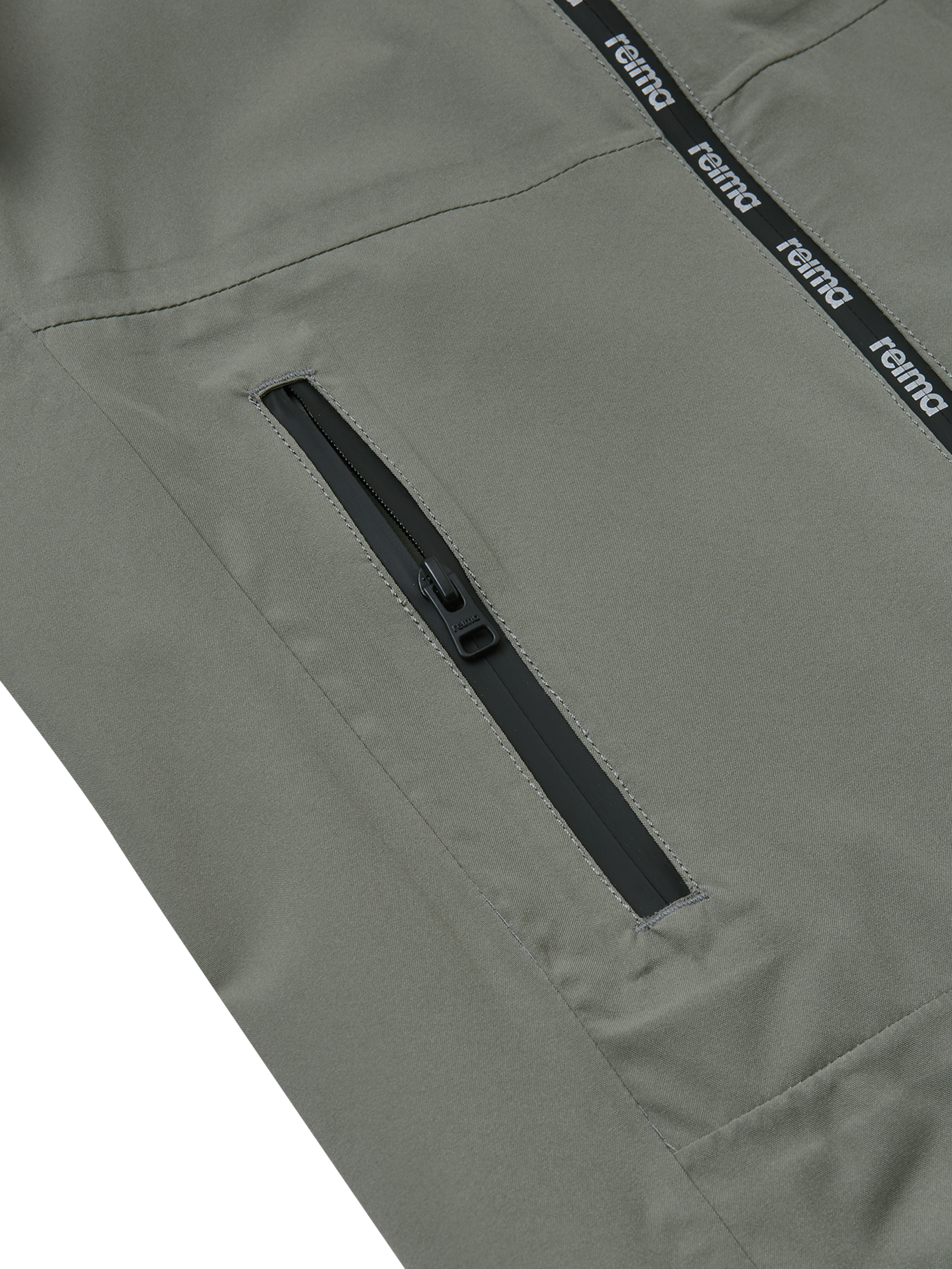 Reima Kumlinge Reimatec takki värissä greyish green lähikuva etutaskusta