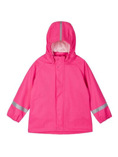 Reima Lampi lasten sadetakki värissä Candy pink huppu ylhäällä