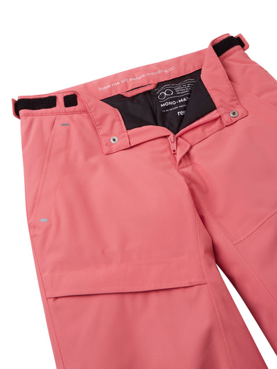 Reiman Riento lasketteluhousut värissä Pink Coral lähikuva housujen yläosasta
