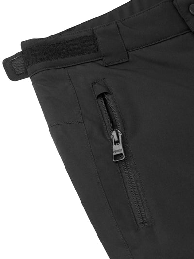 Reima Sild mustat toppahousut lähikuva vyötärön kiristysnauhasta ja vetoketjullisesta taskusta