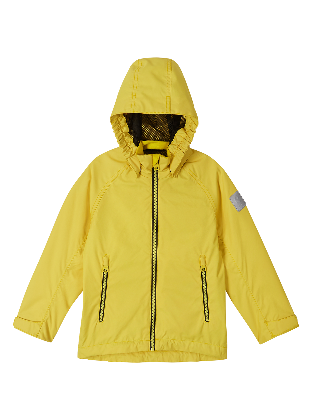 Reima Soutu lasten Reimatec takki värissä Maize Yellow huppu ylhäällä