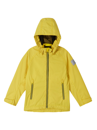 Reima Soutu lasten Reimatec takki värissä Maize Yellow huppu ylhäällä