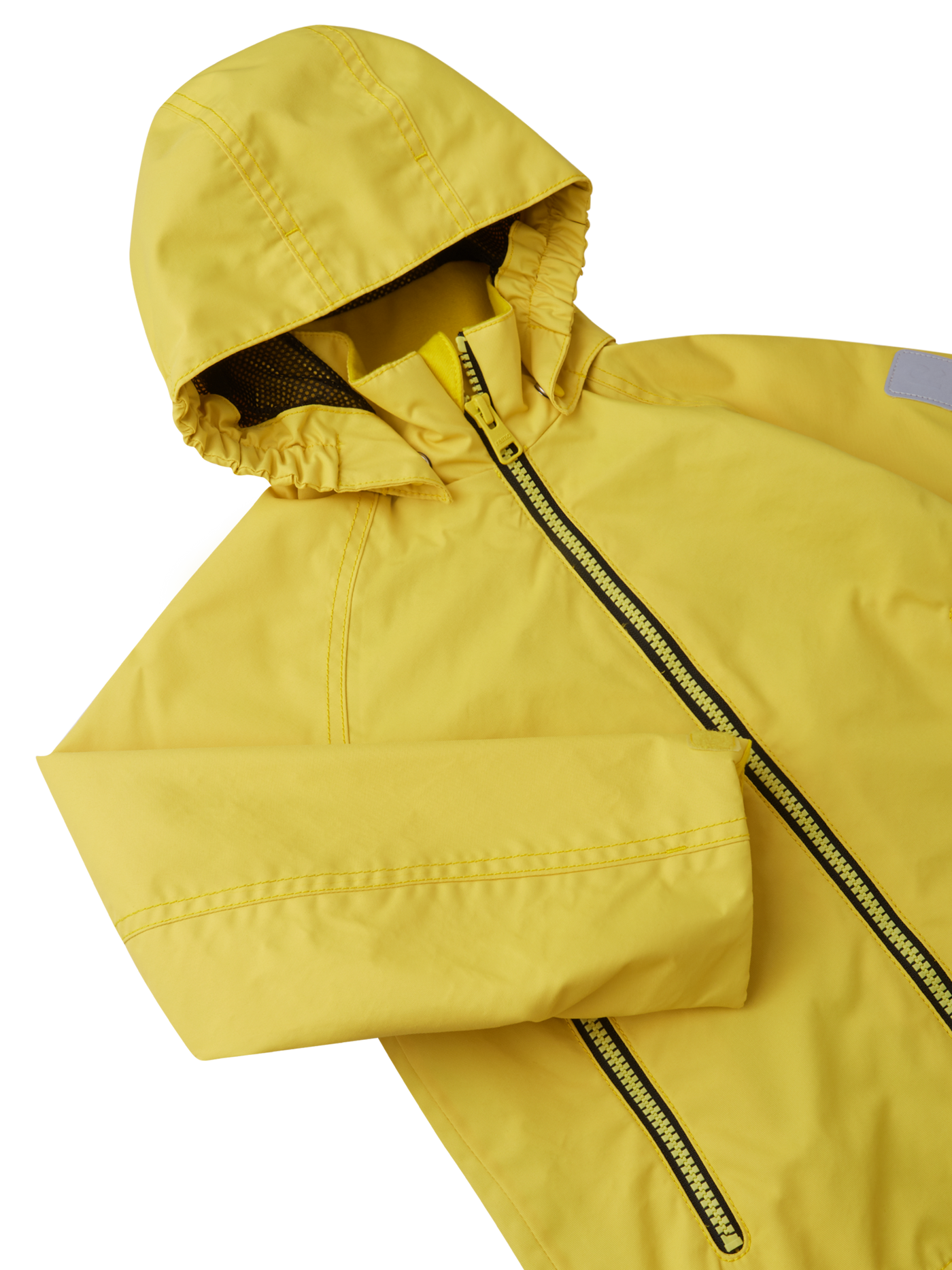 Reima Soutu lasten Reimatec takki värissä Maize Yellow lähikuva yksityiskohdista